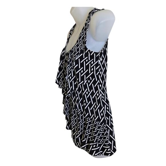 White‎ House Black Market Womens Geometric Print Tank XS Tiered Ruffles Stretch - Picture 4 of 7